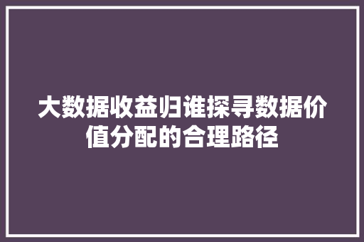 大数据收益归谁探寻数据价值分配的合理路径  第1张