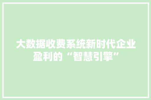 大数据收费系统新时代企业盈利的“智慧引擎”  第1张