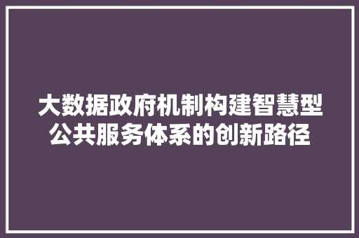 大数据政府机制构建智慧型公共服务体系的创新路径
