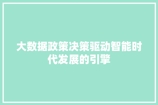 大数据政策决策驱动智能时代发展的引擎