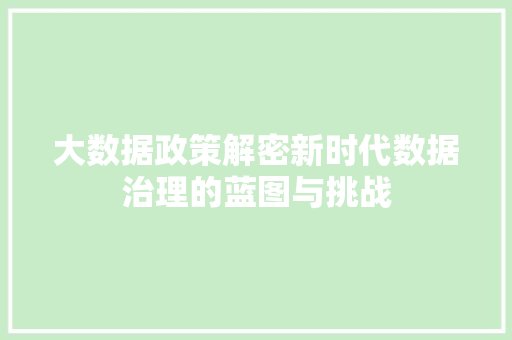 大数据政策解密新时代数据治理的蓝图与挑战