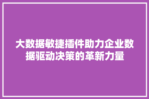 大数据敏捷插件助力企业数据驱动决策的革新力量  第1张