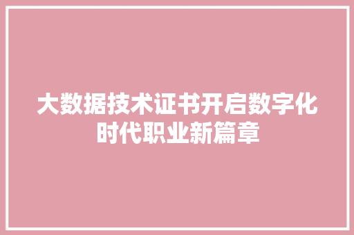 大数据技术证书开启数字化时代职业新篇章