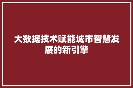 大数据技术赋能城市智慧发展的新引擎