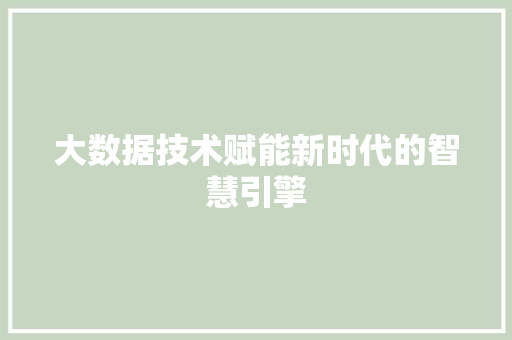 大数据技术赋能新时代的智慧引擎