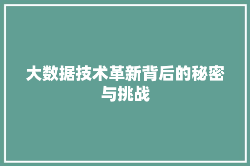 大数据技术革新背后的秘密与挑战  第1张
