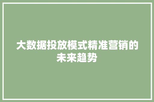 大数据投放模式精准营销的未来趋势