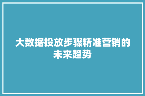 大数据投放步骤精准营销的未来趋势