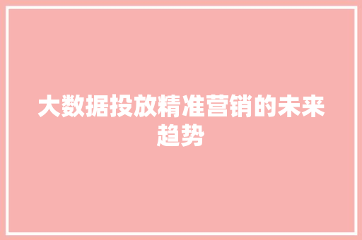大数据投放精准营销的未来趋势