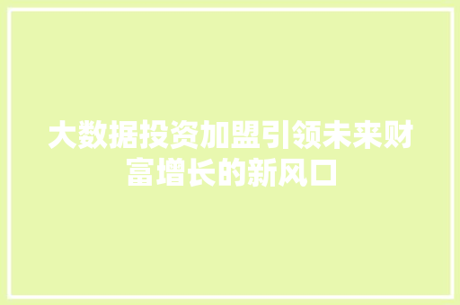大数据投资加盟引领未来财富增长的新风口  第1张