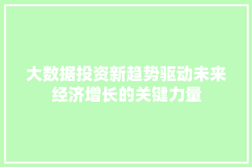 大数据投资新趋势驱动未来经济增长的关键力量