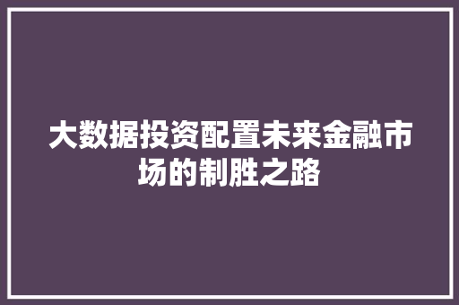 大数据投资配置未来金融市场的制胜之路