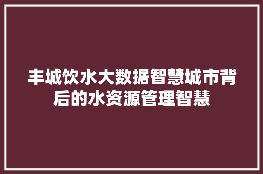 丰城饮水大数据智慧城市背后的水资源管理智慧