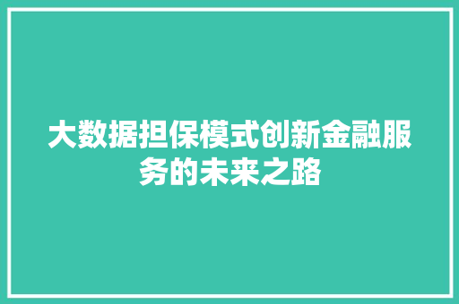 大数据担保模式创新金融服务的未来之路