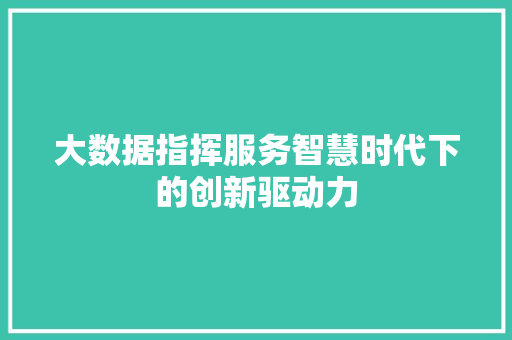 大数据指挥服务智慧时代下的创新驱动力
