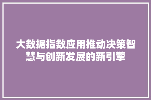 大数据指数应用推动决策智慧与创新发展的新引擎  第1张