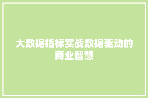 大数据指标实战数据驱动的商业智慧  第1张