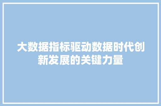 大数据指标驱动数据时代创新发展的关键力量