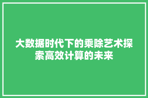 大数据时代下的乘除艺术探索高效计算的未来  第1张