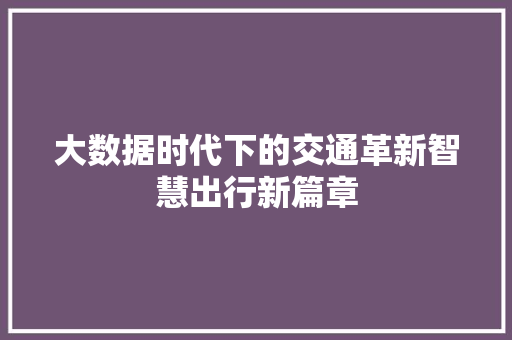 大数据时代下的交通革新智慧出行新篇章  第1张