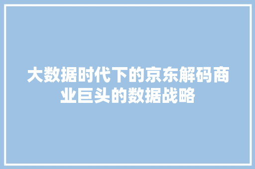 大数据时代下的京东解码商业巨头的数据战略