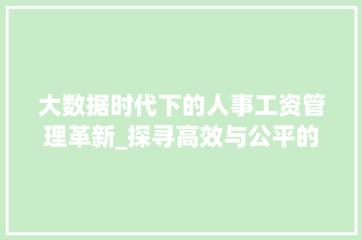 大数据时代下的人事工资管理革新_探寻高效与公平的新路径