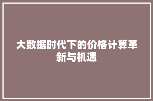 大数据时代下的价格计算革新与机遇  第1张