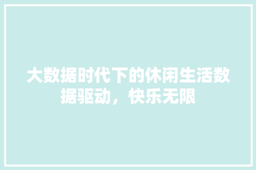 大数据时代下的休闲生活数据驱动，快乐无限