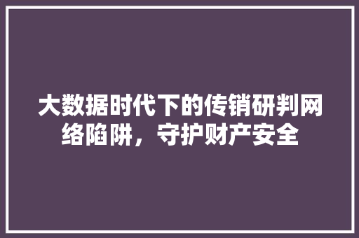 大数据时代下的传销研判网络陷阱，守护财产安全