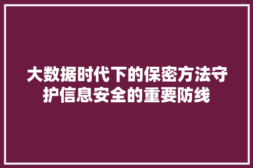 大数据时代下的保密方法守护信息安全的重要防线
