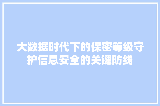 大数据时代下的保密等级守护信息安全的关键防线