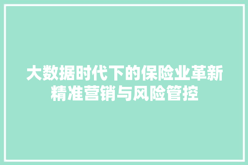 大数据时代下的保险业革新精准营销与风险管控  第1张