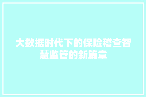 大数据时代下的保险稽查智慧监管的新篇章  第1张