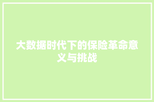 大数据时代下的保险革命意义与挑战