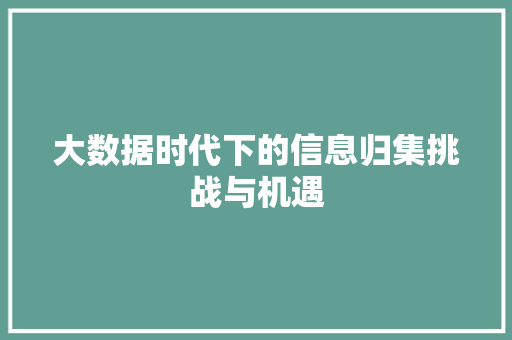 大数据时代下的信息归集挑战与机遇