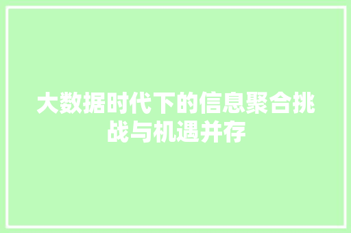 大数据时代下的信息聚合挑战与机遇并存  第1张