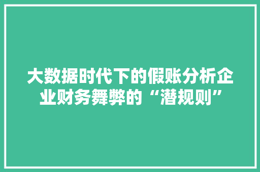 大数据时代下的假账分析企业财务舞弊的“潜规则”  第1张