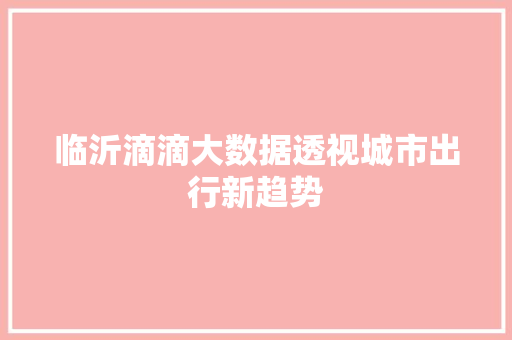 临沂滴滴大数据透视城市出行新趋势