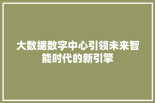大数据数字中心引领未来智能时代的新引擎  第1张
