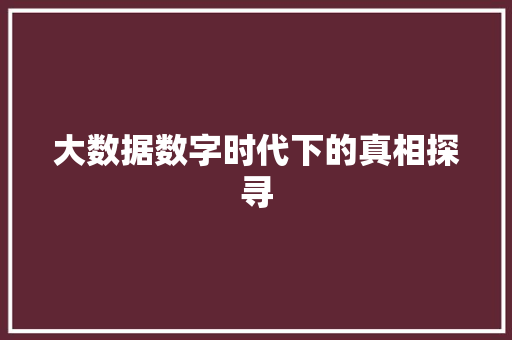 大数据数字时代下的真相探寻  第1张