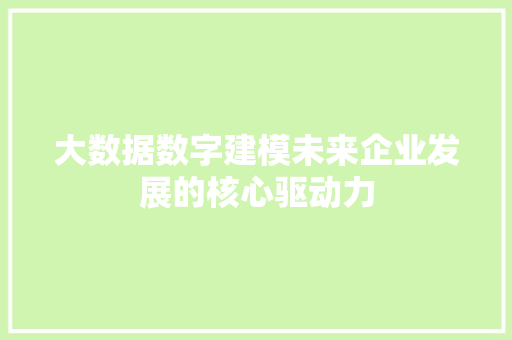大数据数字建模未来企业发展的核心驱动力