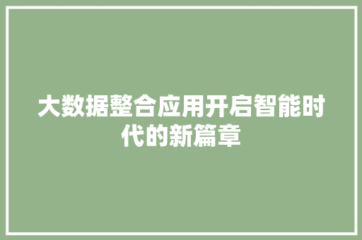 大数据整合应用开启智能时代的新篇章