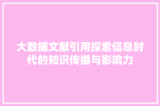 大数据文献引用探索信息时代的知识传播与影响力  第1张