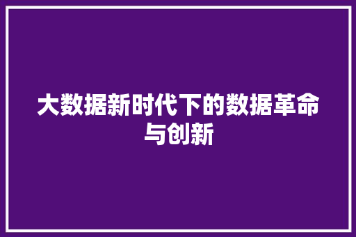 大数据新时代下的数据革命与创新