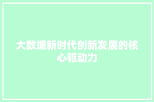 大数据新时代创新发展的核心驱动力