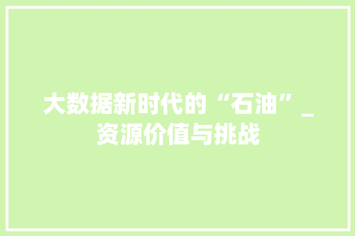 大数据新时代的“石油”_资源价值与挑战  第1张