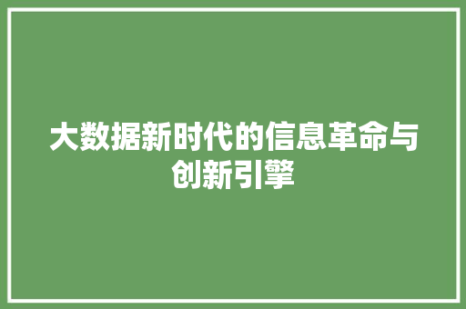 大数据新时代的信息革命与创新引擎  第1张