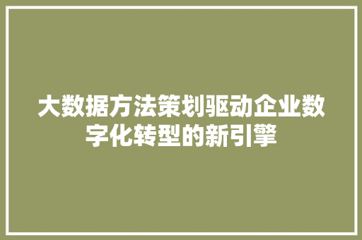 大数据方法策划驱动企业数字化转型的新引擎
