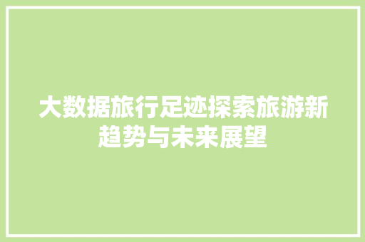 大数据旅行足迹探索旅游新趋势与未来展望