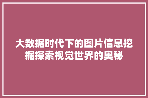 大数据时代下的图片信息挖掘探索视觉世界的奥秘  第1张